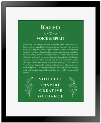 Kaleo custom name meaning print in dark green with black matte frame