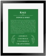 Kali custom name print for wall display in dark green with black matte frame