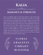 Kalia name origin print with meaning and traits in purple