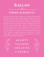 Kallan personalized name meaning print in pink