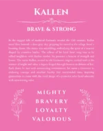Kallen personalized wall art with the story of your name in pink