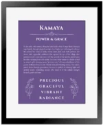 Kamaya name meaning wall art by Get Your Story in purple with black matte frame