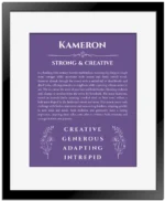 Kameron custom name print for wall display in purple with black matte frame