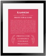 Kannon personalized name meaning print in red with black matte frame