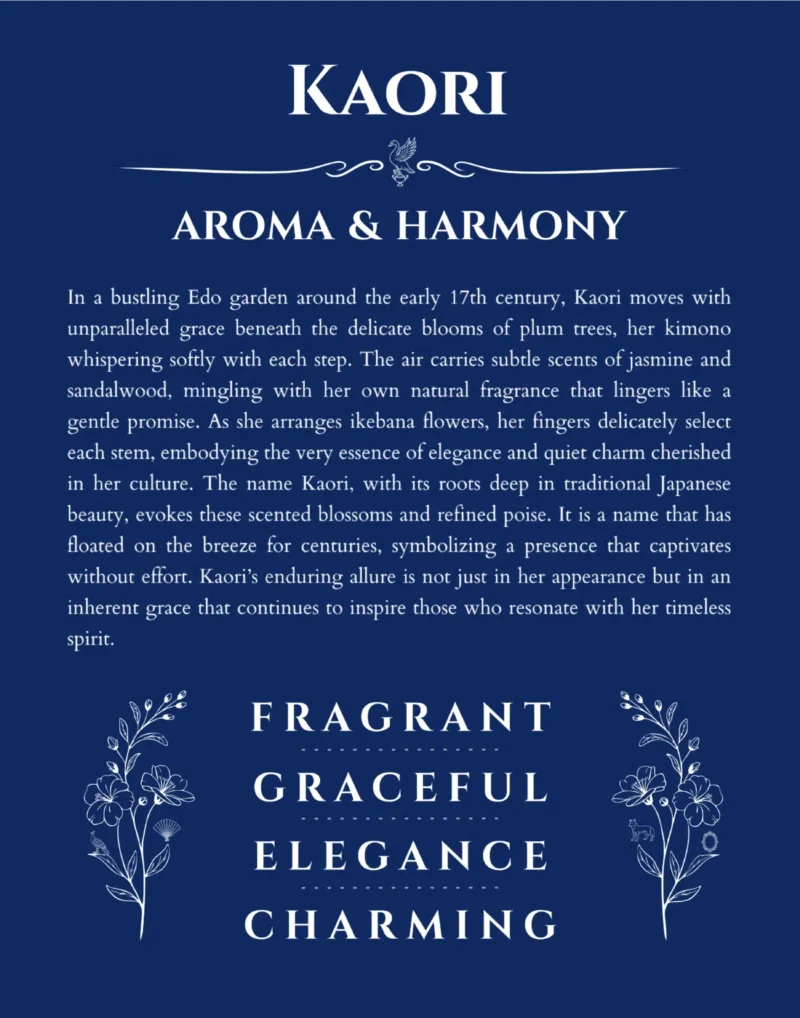 Kaori custom name meaning print in deep blue