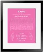 Kapri custom name print for wall display in pink with black matte frame