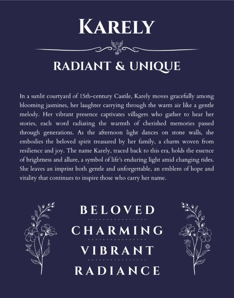 Karely name meaning gift print in navy blue