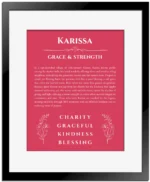 Karissa custom name meaning print in red with black matte frame