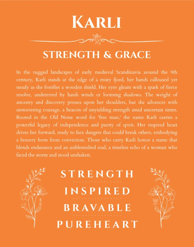 Karli name origin print with meaning and traits in orange