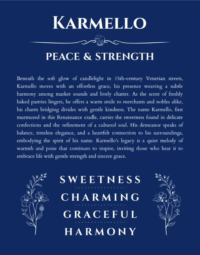 Karmello custom name meaning print in deep blue