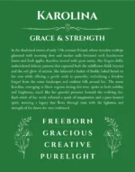 Karolina custom name art showing meaning and origin in dark green