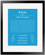 Kasai name meaning wall art by Get Your Story in blue with black matte frame