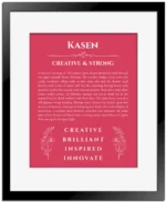 Kasen custom name print for wall display in red with black matte frame