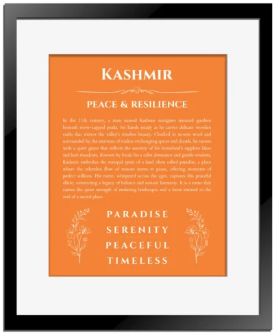 Kashmir name meaning wall art by Get Your Story in orange with black matte frame
