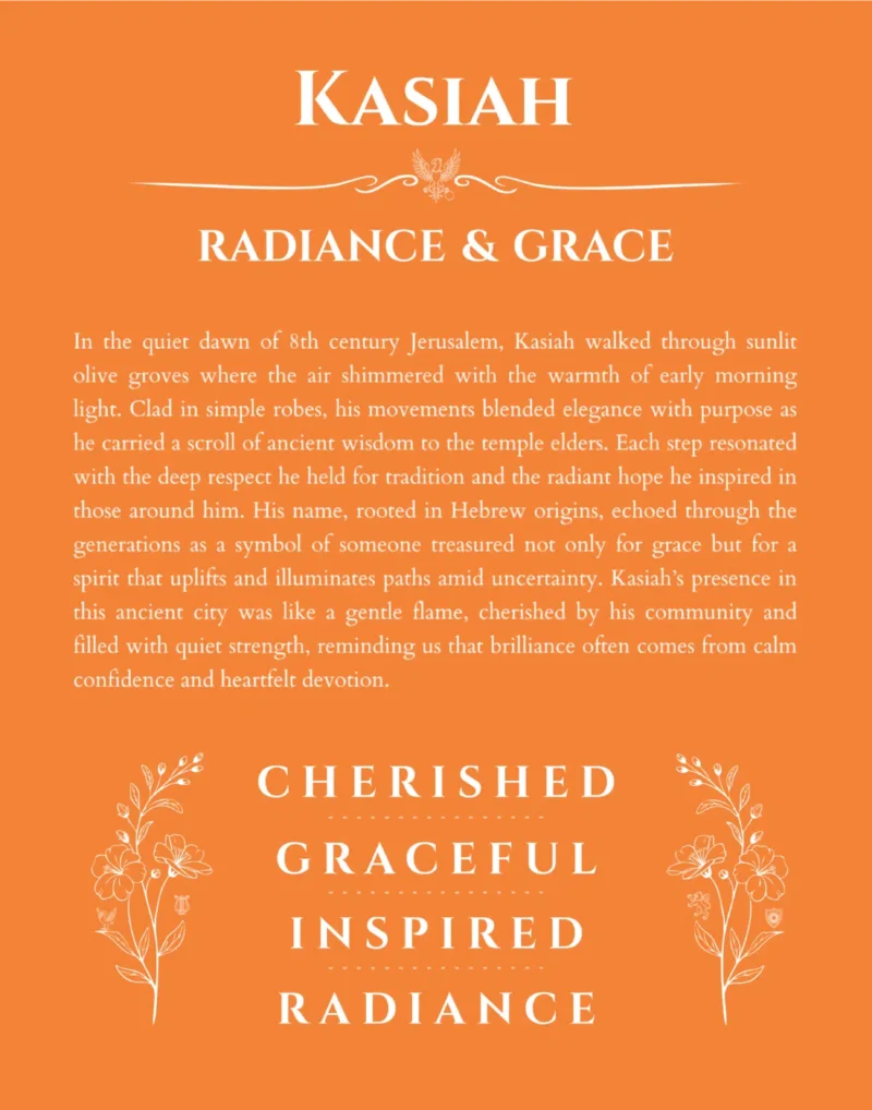 Kasiah name origin print with meaning and traits in orange