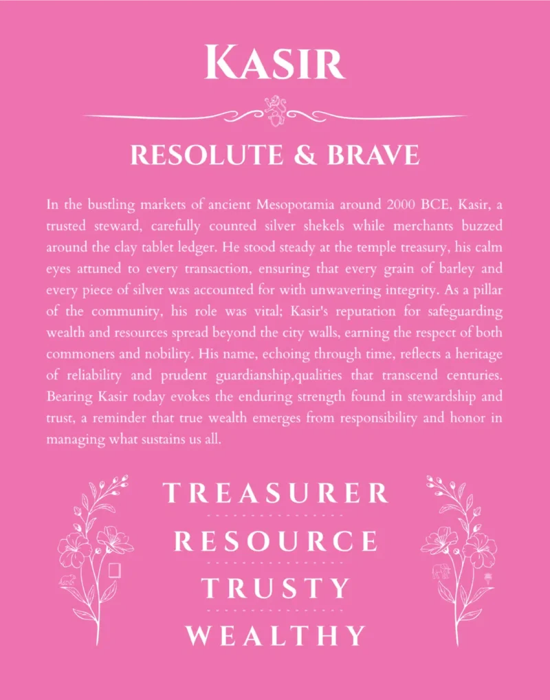 Kasir personalized name print with origin and traits in pink
