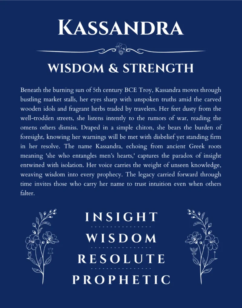 Kassandra personalized name art with origin story in deep blue