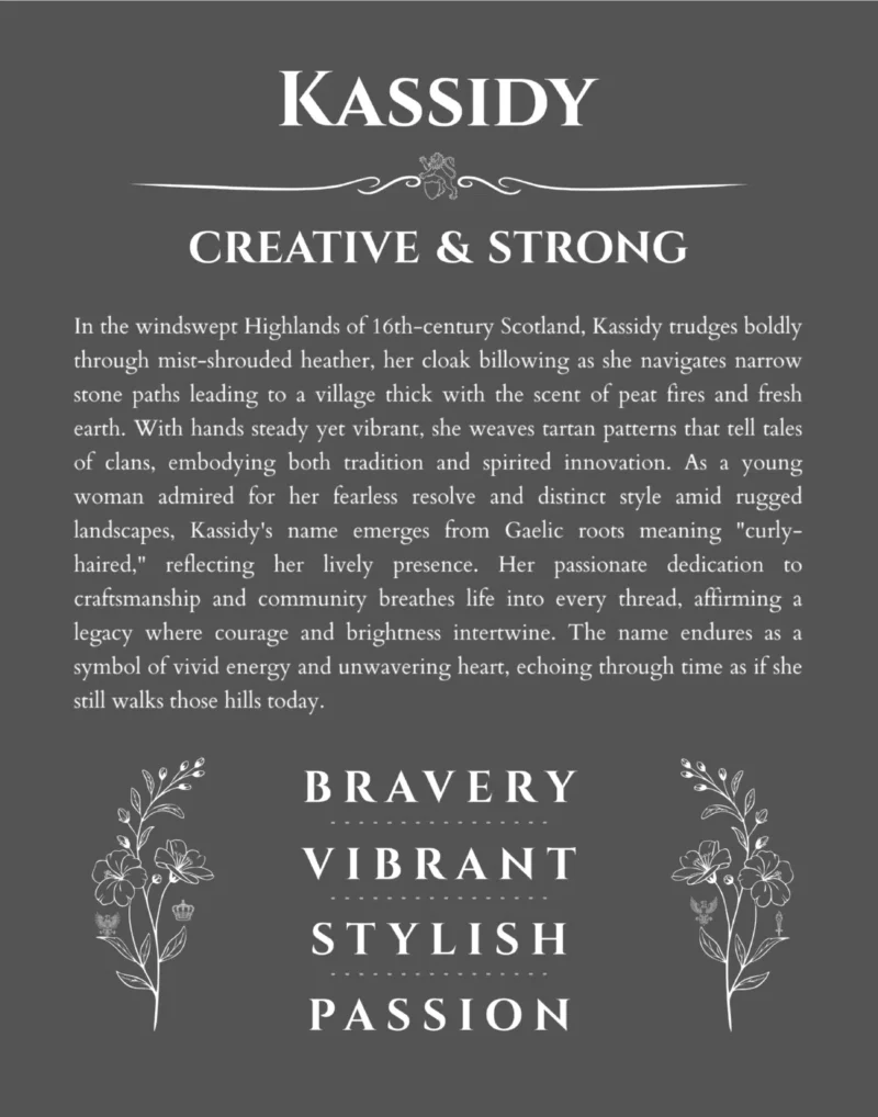 Kassidy name meaning wall art by Get Your Story in gray