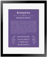 Kataleya personalized name meaning print in purple with black matte frame