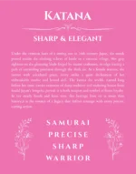 Katana personalized name art with origin story in pink