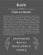 Kate personalized name art with origin story in gray