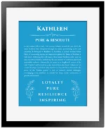 Kathleen custom name print for wall display in blue with black matte frame