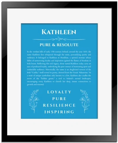 Kathleen custom name print for wall display in blue with black matte frame