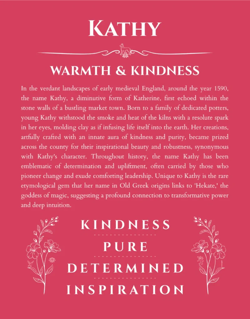 Kathy personalized name print with origin and traits in red