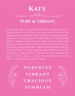 Katy personalized name print with origin and traits in pink