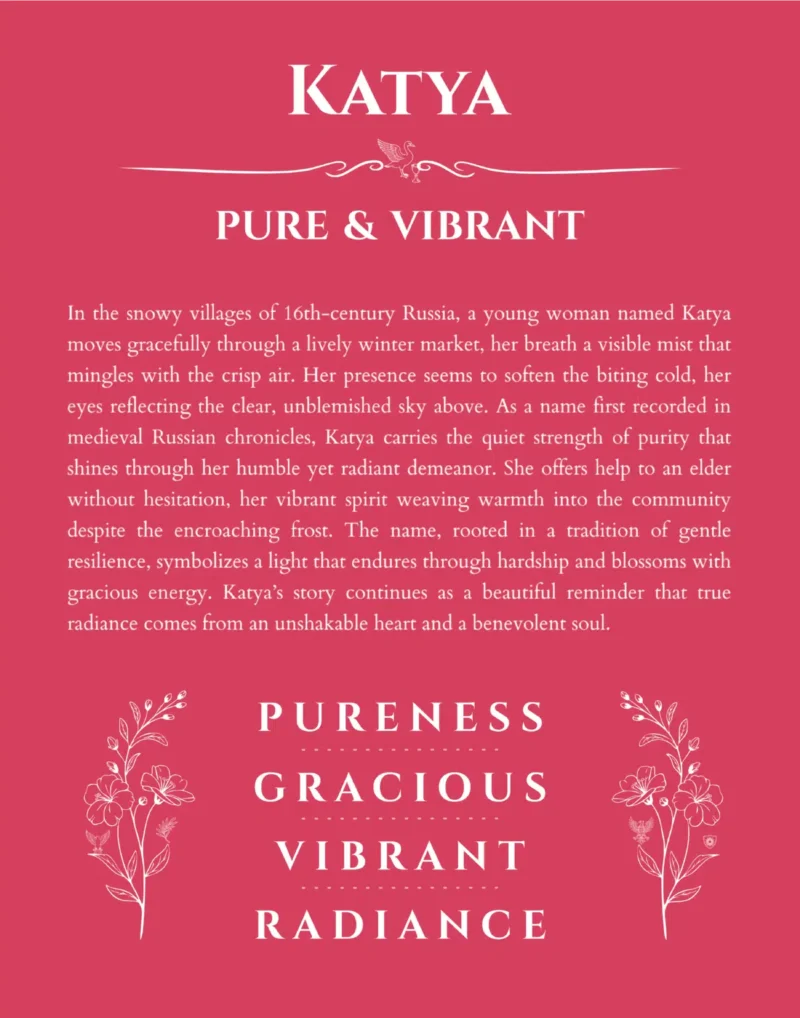 Katya personalized name print with origin and traits in red