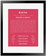 Kavya personalized wall art with the story of your name in red with black matte frame