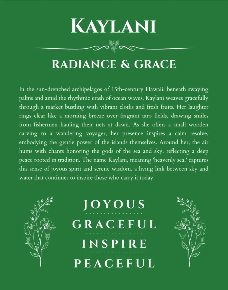 Kaylani name meaning wall art by Get Your Story in dark green