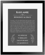 Kaylanie name meaning gift print in gray with black matte frame