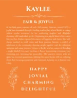 Kaylee personalized name art with origin story in orange