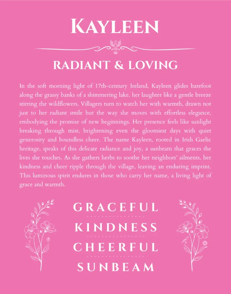 Kayleen custom name print for wall display in pink