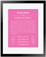 Kayleen custom name print for wall display in pink with black matte frame