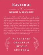 Kayleigh personalized wall art with the story of your name in red