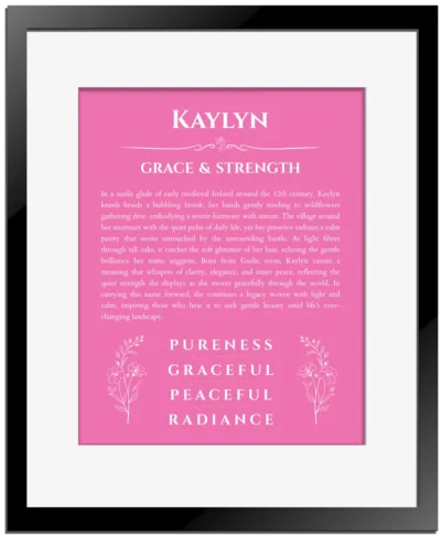 Kaylyn custom name print for wall display in pink with black matte frame