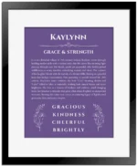 Kaylynn personalized name art with origin story in purple with black matte frame