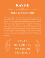 Kayne personalized name print with origin and traits in orange