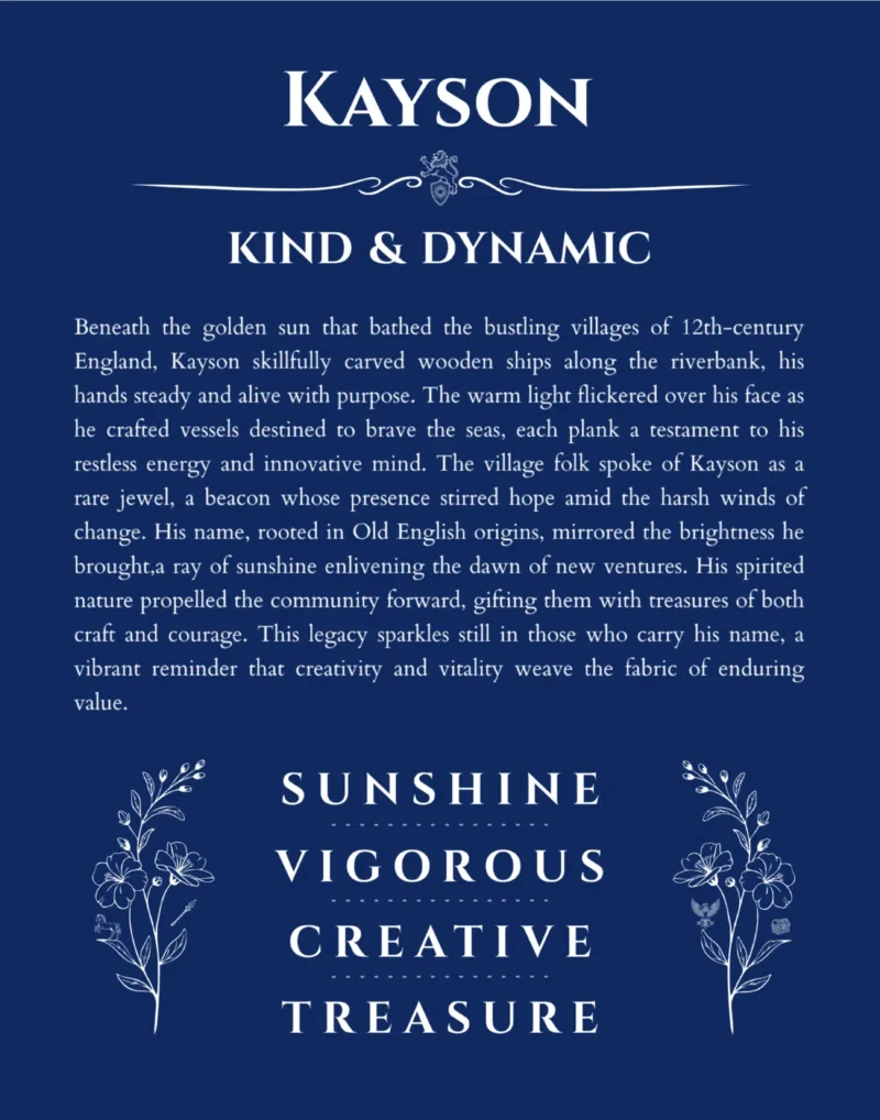Kayson custom name meaning print in deep blue