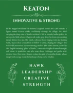 Keaton custom name meaning print in dark green