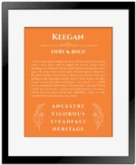 Keegan custom name print for wall display in orange with black matte frame