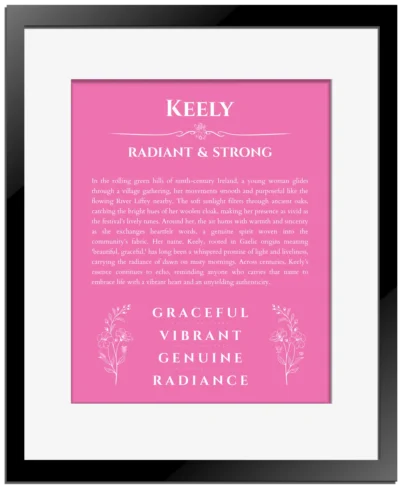 Keely custom name print for wall display in pink with black matte frame