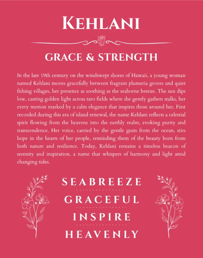 Kehlani name origin print with meaning and traits in red