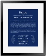 Keila custom name meaning print in deep blue with black matte frame