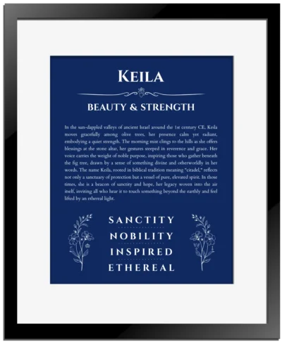 Keila custom name meaning print in deep blue with black matte frame