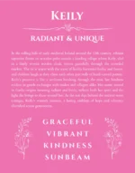 Keily personalized name print with origin and traits in pink