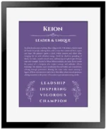 Keion name meaning gift print in purple with black matte frame
