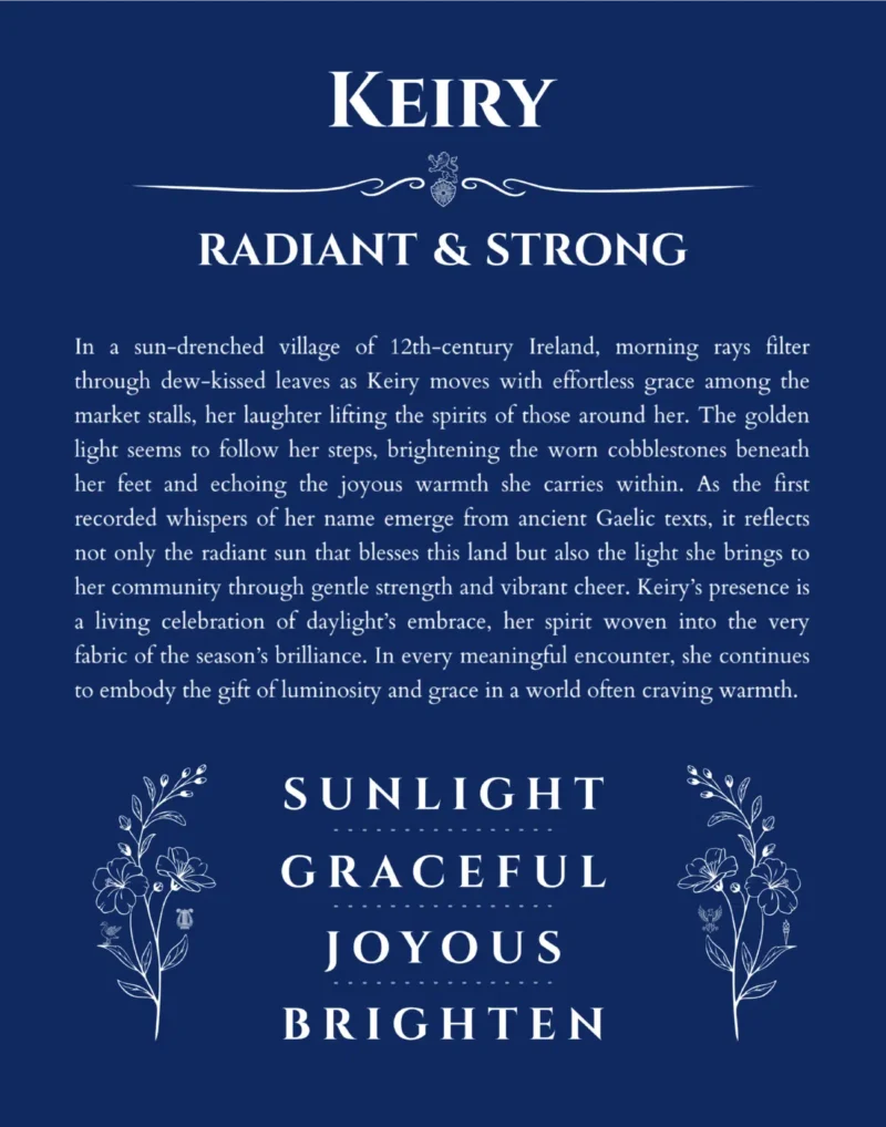 Keiry custom name art showing meaning and origin in deep blue